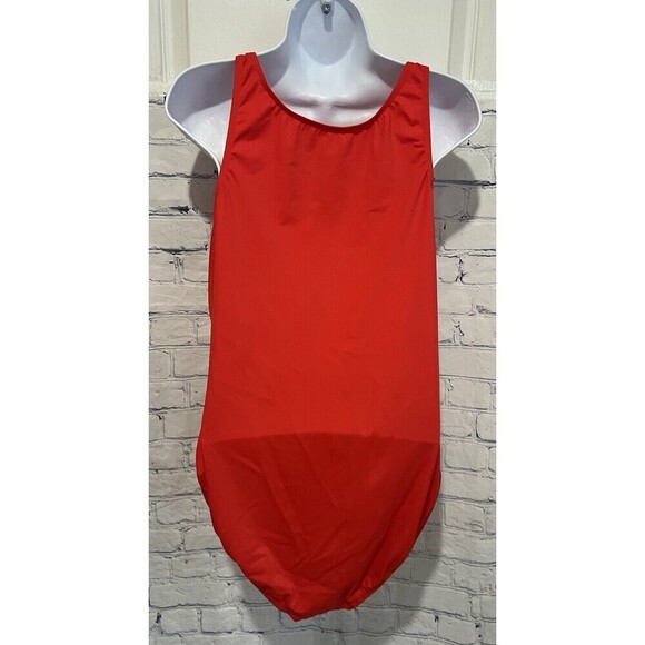 Denim & Co. Beach Twist V-Neck One-Piece with Ruching Red Plus Size 16 - Picture 4 of 7